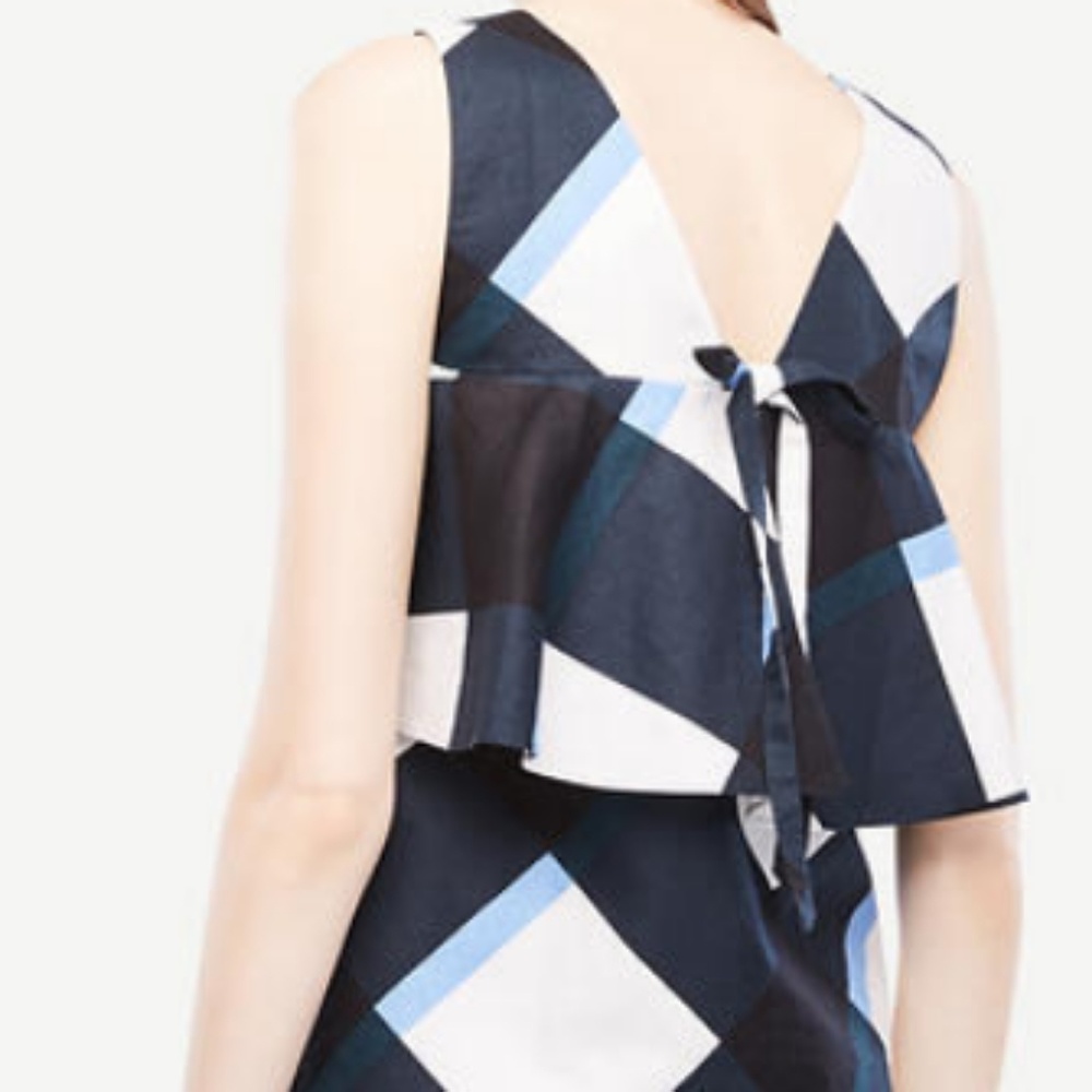 New Ann Taylor Petite Gingham Bow Back Peplum Top